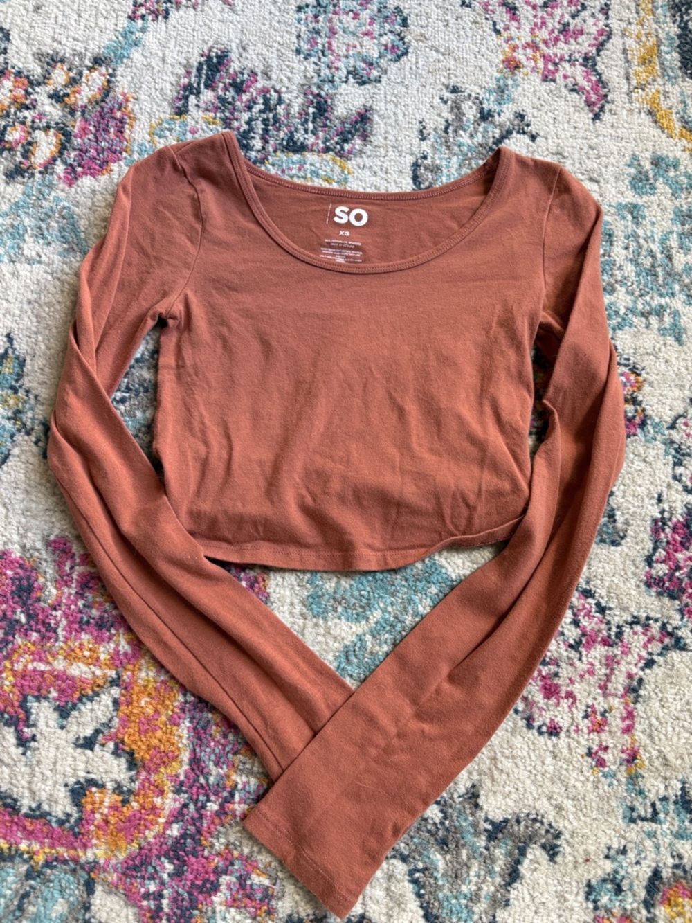 SO Rust Scoop Neck Long Sleeve Crop Top